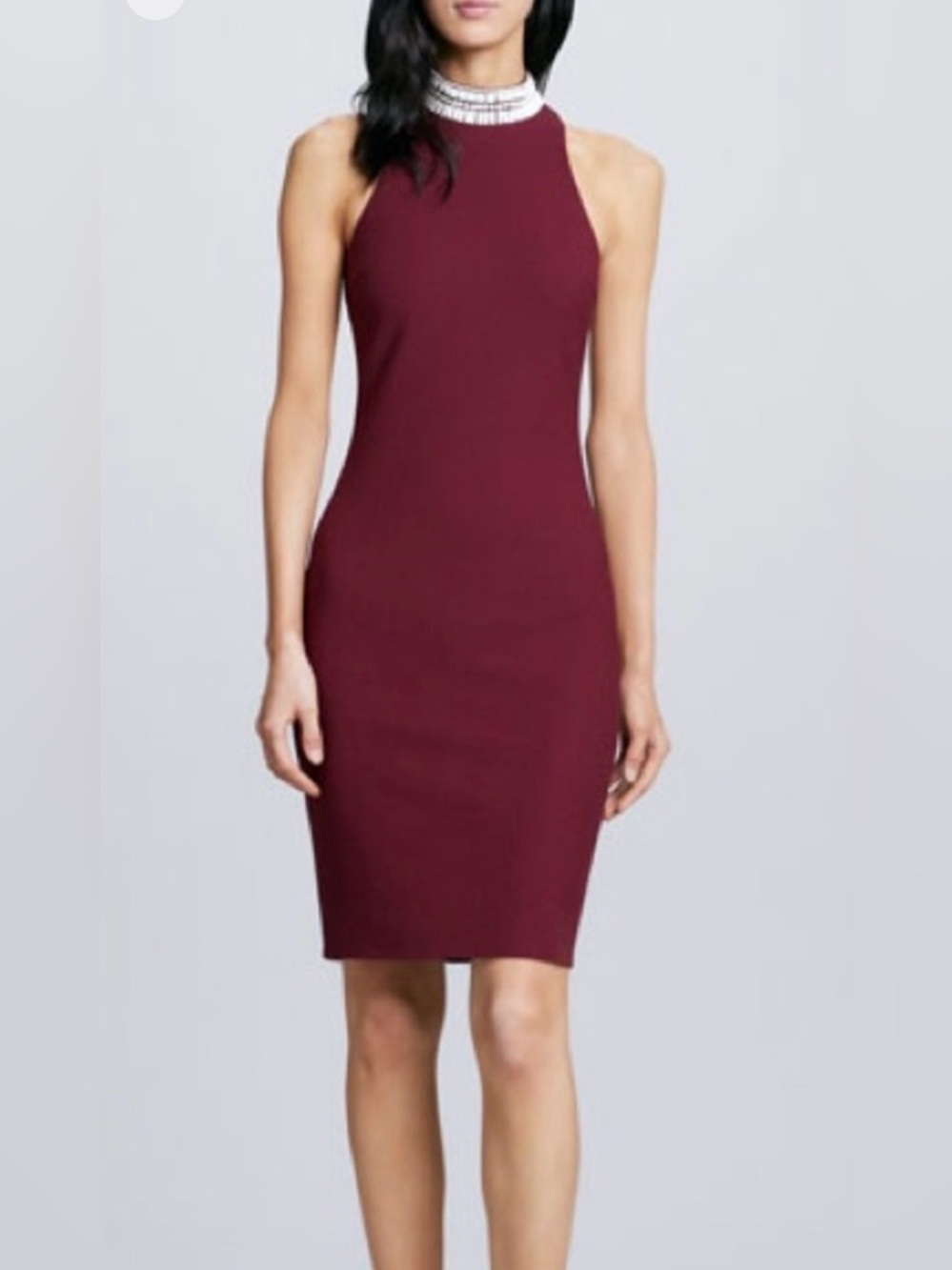 Elizabeth and James Women’s Sleeveless Burgundy Bodycon Dress with beaded collar